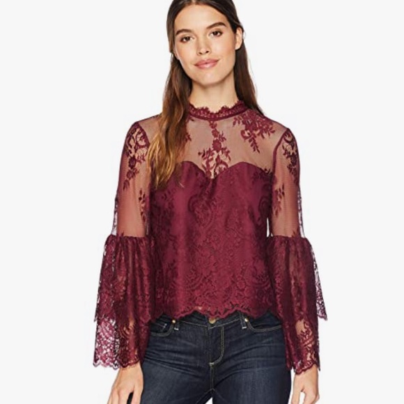 Cupcakes And Cashmere Davey Burgundy Layered Lace Blouse Size M - Picture 1 of 9